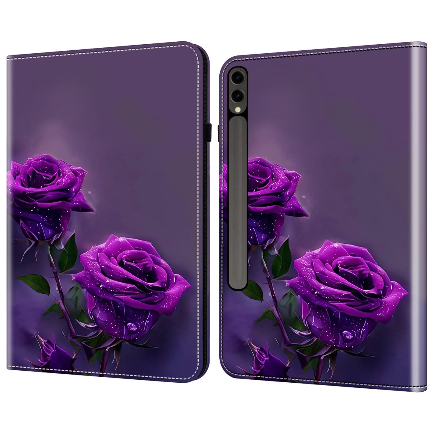 For Samsung Galaxy Tab S10+ / S9+ / S9 FE+ Case Pattern Printing PU Leather Tablet Cover with Stand Function - Purple Rose