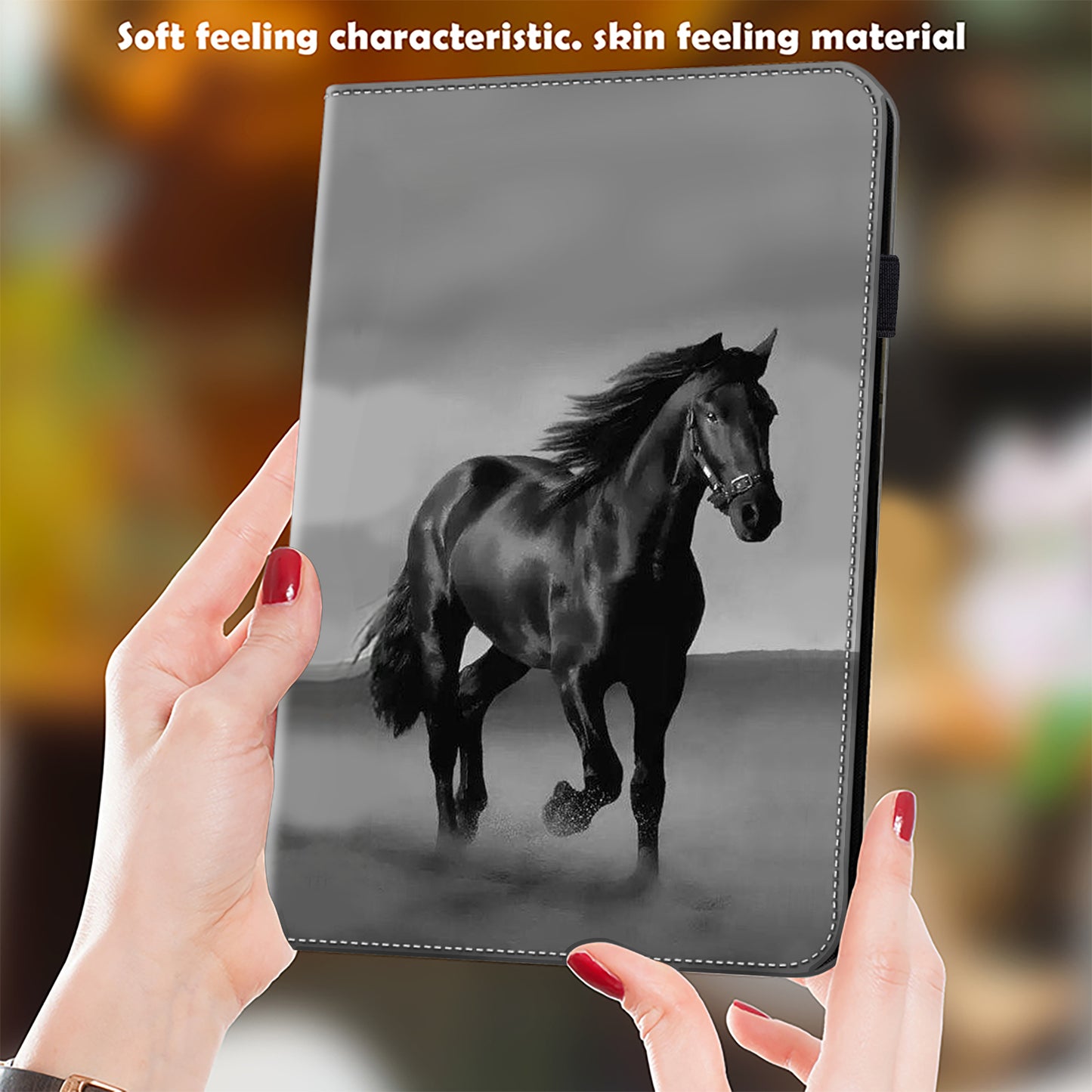 For Samsung Galaxy Tab S10+ / S9+ / S9 FE+ Case Pattern Printing PU Leather Tablet Cover with Stand Function - Black Horse