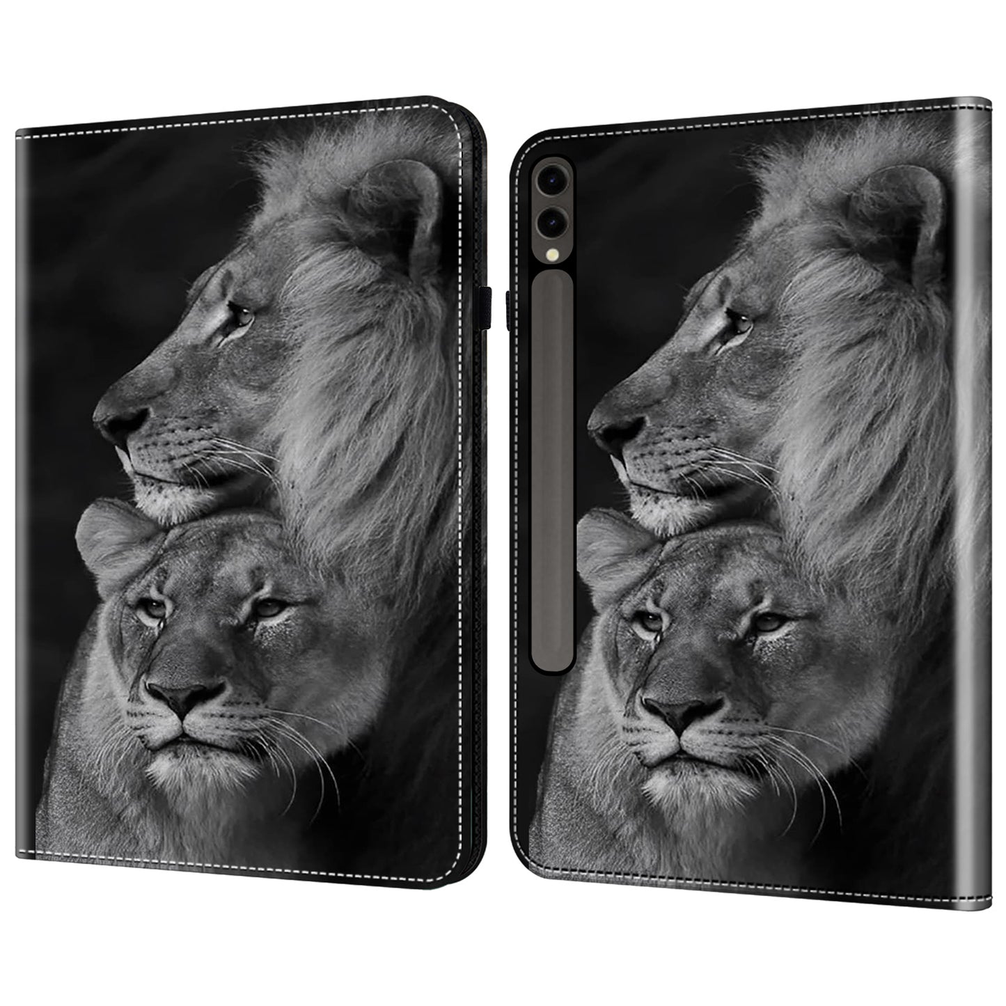 For Samsung Galaxy Tab S10+ / S9+ / S9 FE+ Case Pattern Printing PU Leather Tablet Cover with Stand Function - Couple Lions