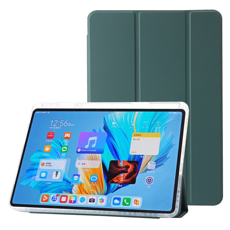 For Huawei MatePad 11.5 S Case Tri-Fold Stand PU Leather+TPU+Clear Acrylic Tablet Cover - Blackish Green