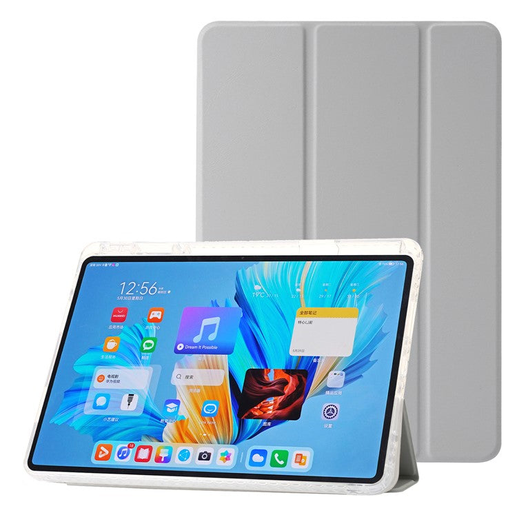For Huawei MatePad 11.5 S Case Tri-fold Stand PU Leather+TPU+Clear Acrylic Tablet Cover - Grey
