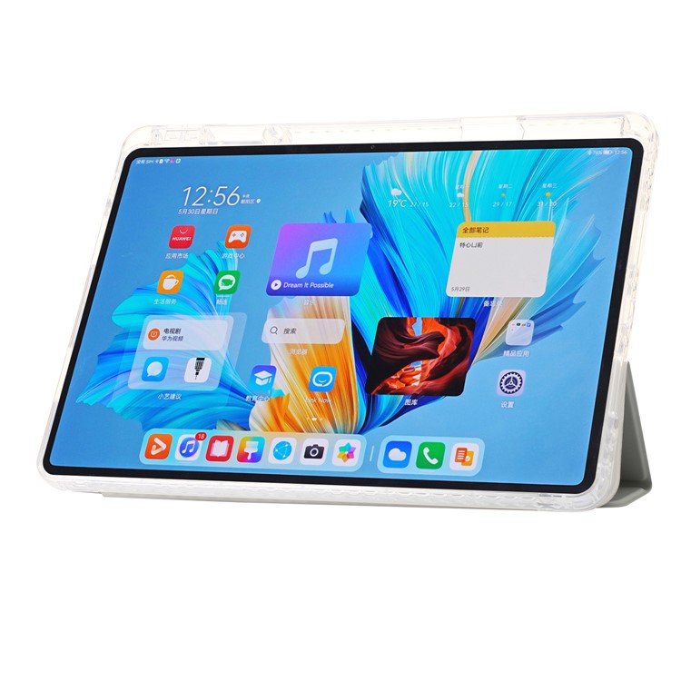 For Huawei MatePad 11.5 S Case Tri-fold Stand PU Leather+TPU+Clear Acrylic Tablet Cover - Grey