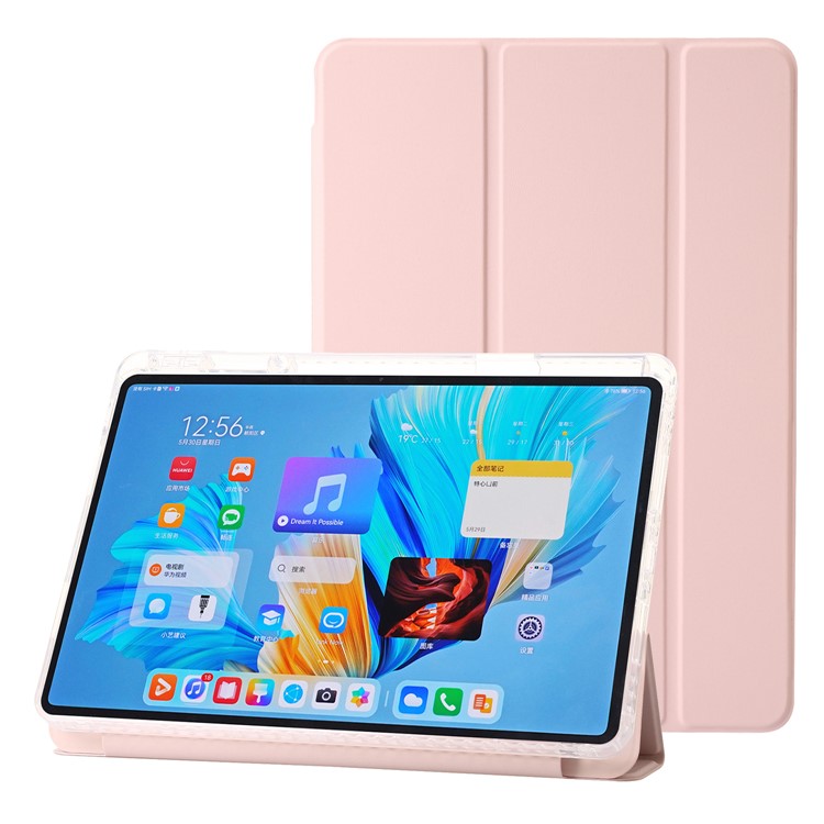 For Huawei MatePad 11.5 S Case Tri-fold Stand PU Leather+TPU+Clear Acrylic Tablet Cover - Pink