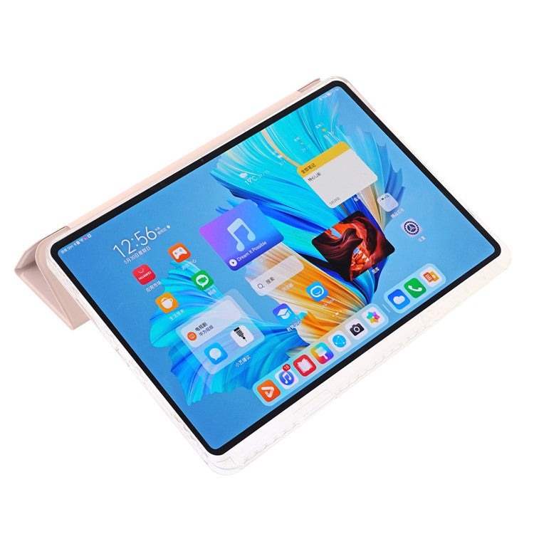 For Huawei MatePad 11.5 S Case Tri-fold Stand PU Leather+TPU+Clear Acrylic Tablet Cover - Pink