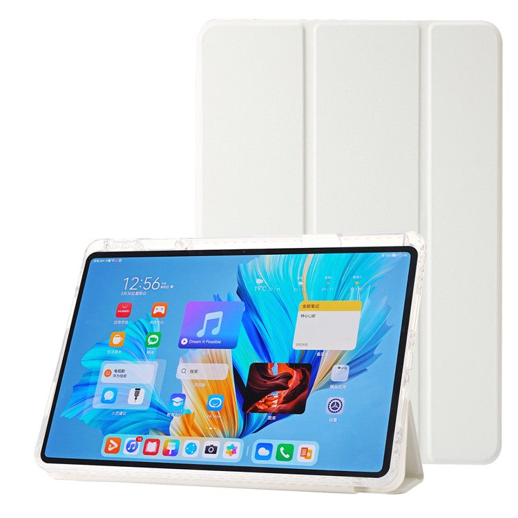 For Huawei MatePad 11.5 S Case Tri-fold Stand PU Leather+TPU+Clear Acrylic Tablet Cover - White