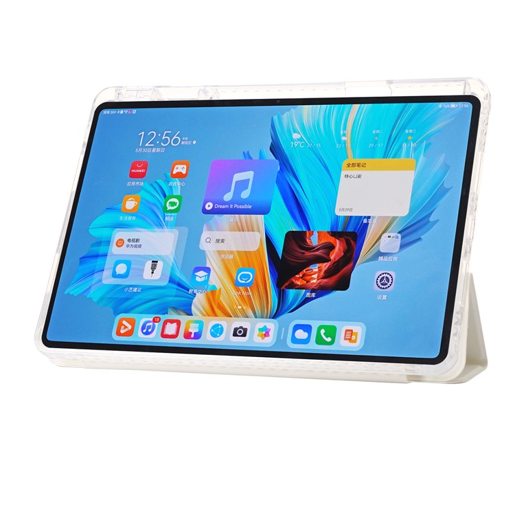 For Huawei MatePad 11.5 S Case Tri-fold Stand PU Leather+TPU+Clear Acrylic Tablet Cover - White