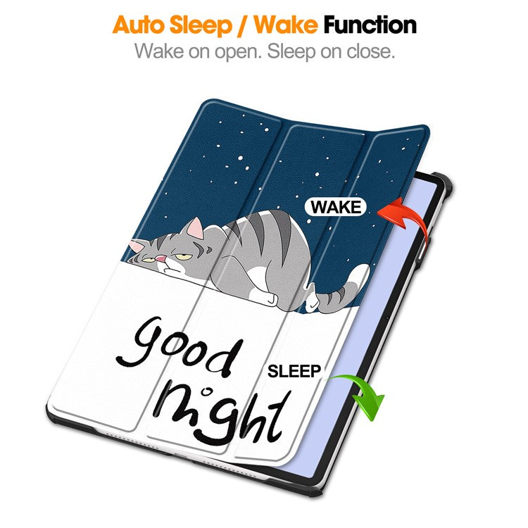For Huawei MatePad 11.5 S Case Tri-Fold Stand Pattern Print Leather Tablet Cover with Auto Wake / Sleep - Cat