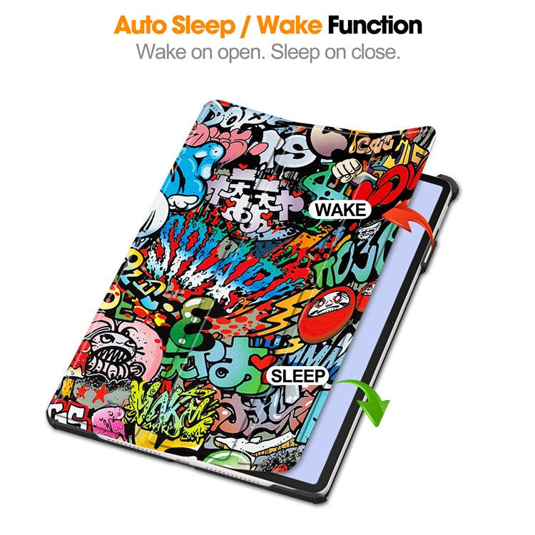 For Huawei MatePad 11.5 S Case Tri-Fold Stand Pattern Print Leather Tablet Cover with Auto Wake / Sleep - Graffiti
