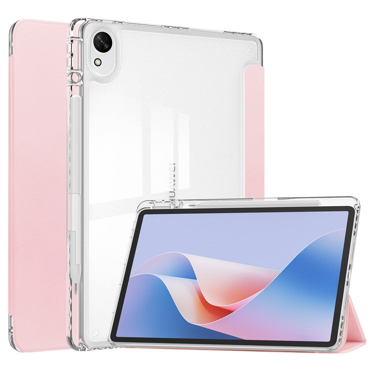 For Huawei MatePad 11.5 S Case Clear Acrylic Leather Tablet Cover Support Auto Sleep / Wake - Pink