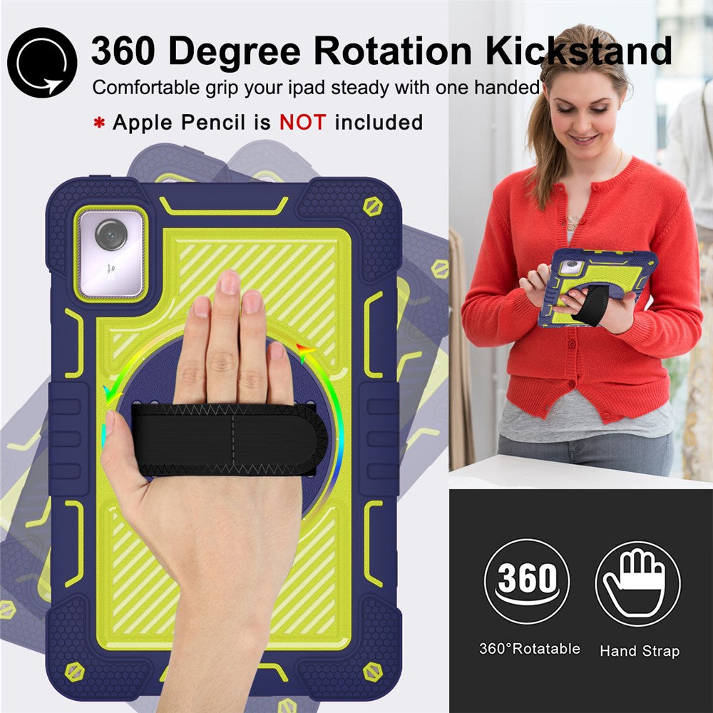 For Lenovo Tab M11 / Xiaoxin Pad 11 2024 Case Silicone+PC Kickstand Tablet Cover with Shoulder Strap - Navy Blue+Green