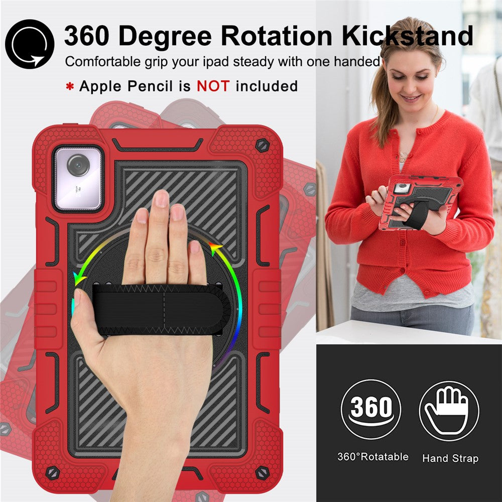 For Lenovo Tab M11 / Xiaoxin Pad 11 2024 Case Silicone+PC Kickstand Tablet Cover with Shoulder Strap - Red+Black