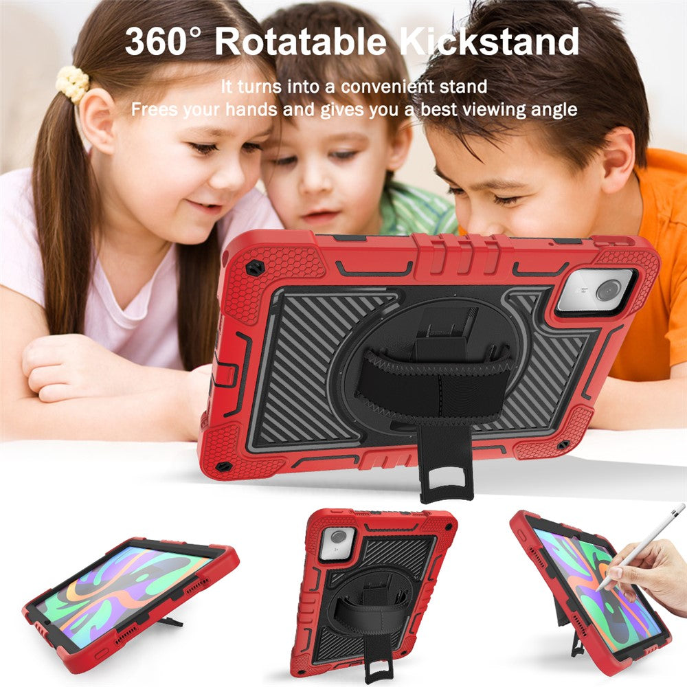 For Lenovo Tab M11 / Xiaoxin Pad 11 2024 Case Silicone+PC Kickstand Tablet Cover with Shoulder Strap - Red+Black