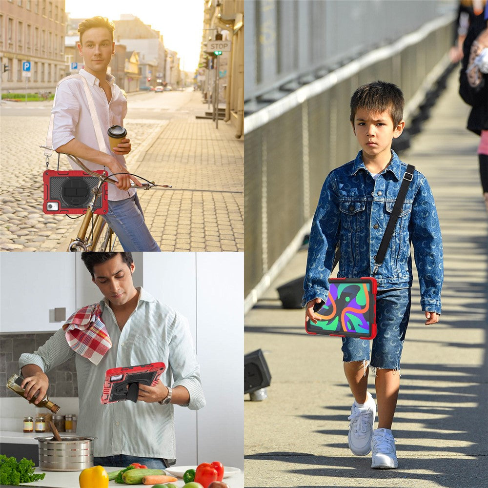 For Lenovo Tab M11 / Xiaoxin Pad 11 2024 Case Silicone+PC Kickstand Tablet Cover with Shoulder Strap - Red+Black