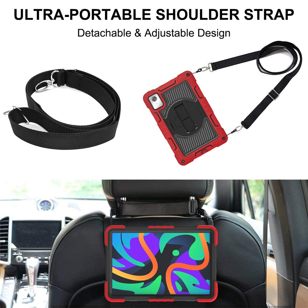 For Lenovo Tab M11 / Xiaoxin Pad 11 2024 Case Silicone+PC Kickstand Tablet Cover with Shoulder Strap - Red+Black