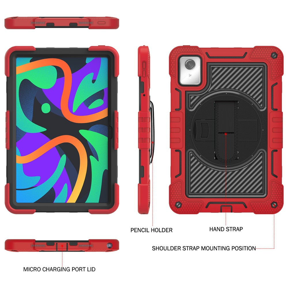 For Lenovo Tab M11 / Xiaoxin Pad 11 2024 Case Silicone+PC Kickstand Tablet Cover with Shoulder Strap - Red+Black