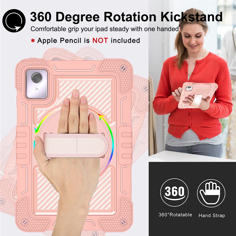 For Lenovo Tab M11 / Xiaoxin Pad 11 2024 Case Silicone+PC Kickstand Tablet Cover with Shoulder Strap - Rose Gold