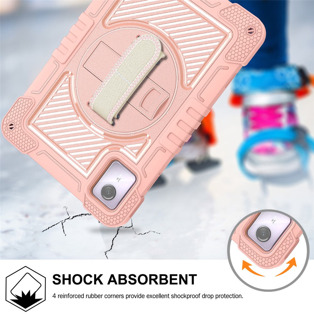 For Lenovo Tab M11 / Xiaoxin Pad 11 2024 Case Silicone+PC Kickstand Tablet Cover with Shoulder Strap - Rose Gold