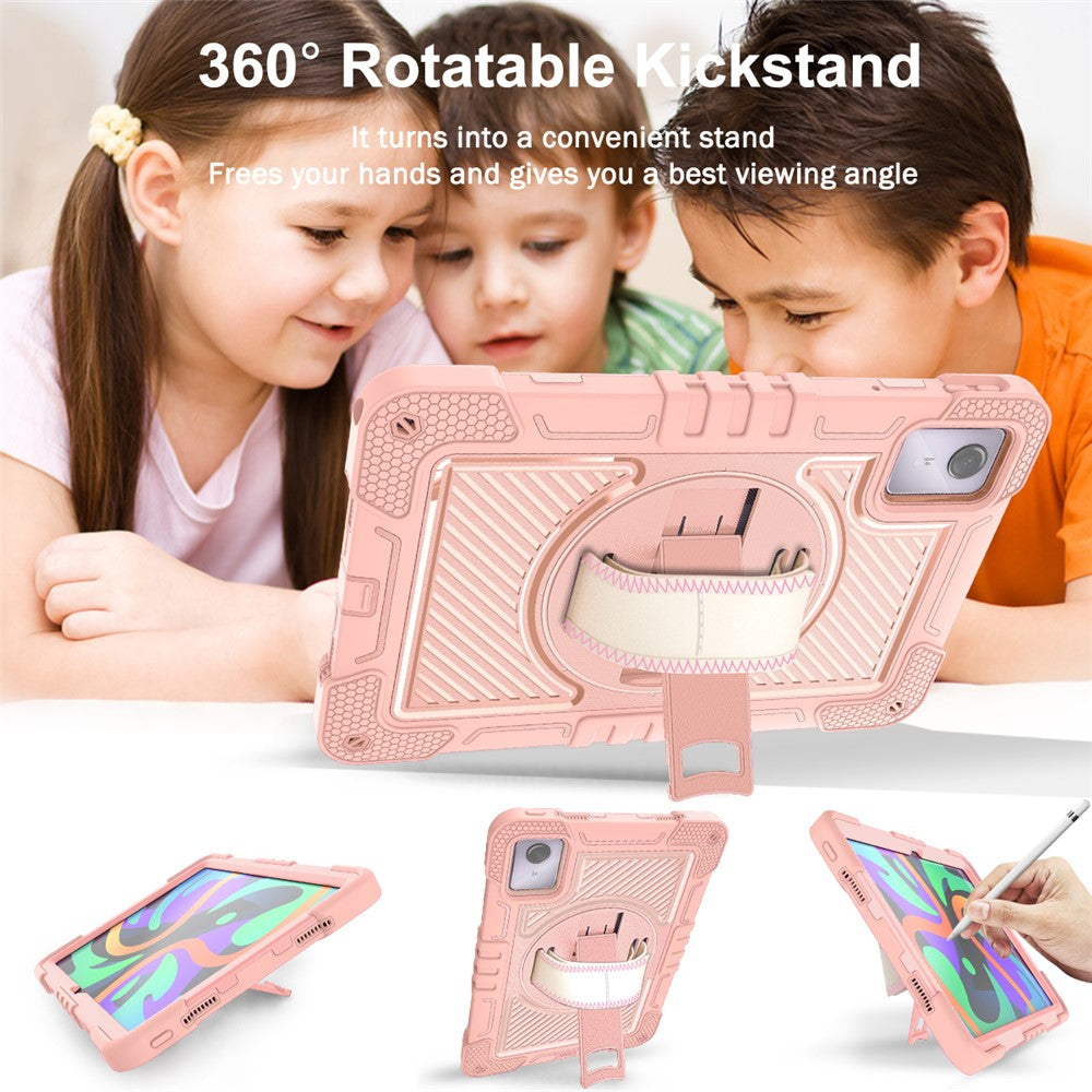 For Lenovo Tab M11 / Xiaoxin Pad 11 2024 Case Silicone+PC Kickstand Tablet Cover with Shoulder Strap - Rose Gold