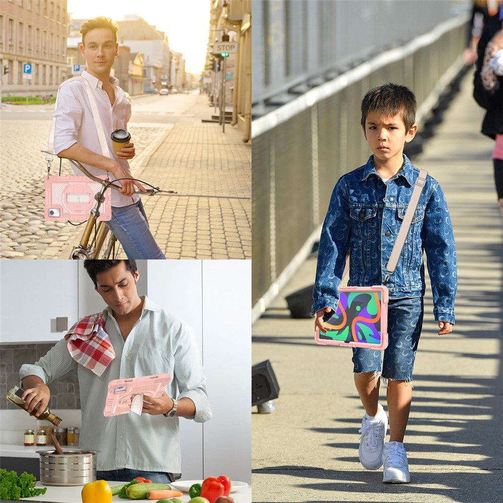 For Lenovo Tab M11 / Xiaoxin Pad 11 2024 Case Silicone+PC Kickstand Tablet Cover with Shoulder Strap - Rose Gold