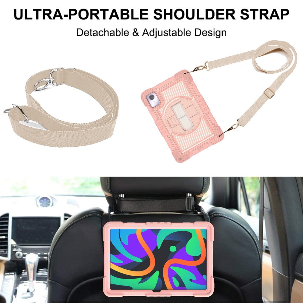 For Lenovo Tab M11 / Xiaoxin Pad 11 2024 Case Silicone+PC Kickstand Tablet Cover with Shoulder Strap - Rose Gold
