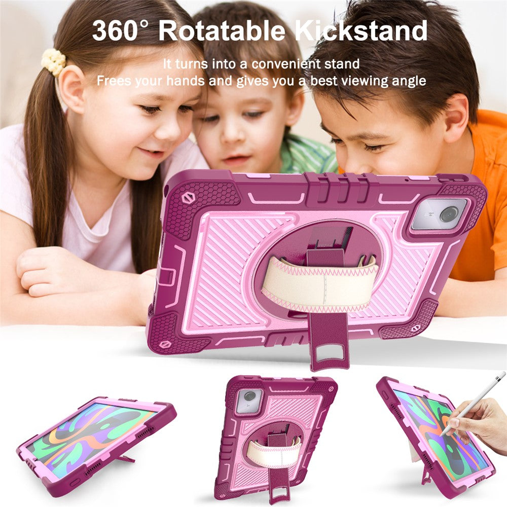 For Lenovo Tab M11 / Xiaoxin Pad 11 2024 Case Silicone+PC Kickstand Tablet Cover with Shoulder Strap - Rose+Pink