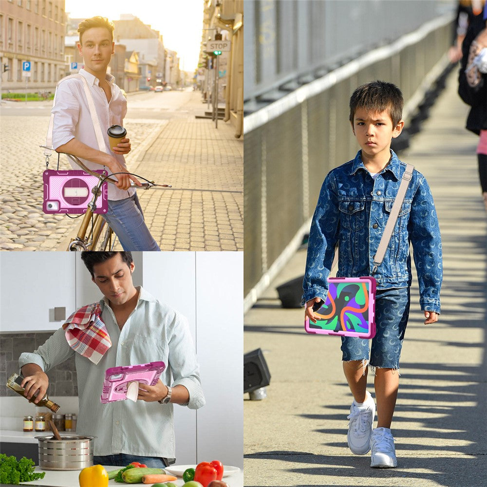 For Lenovo Tab M11 / Xiaoxin Pad 11 2024 Case Silicone+PC Kickstand Tablet Cover with Shoulder Strap - Rose+Pink