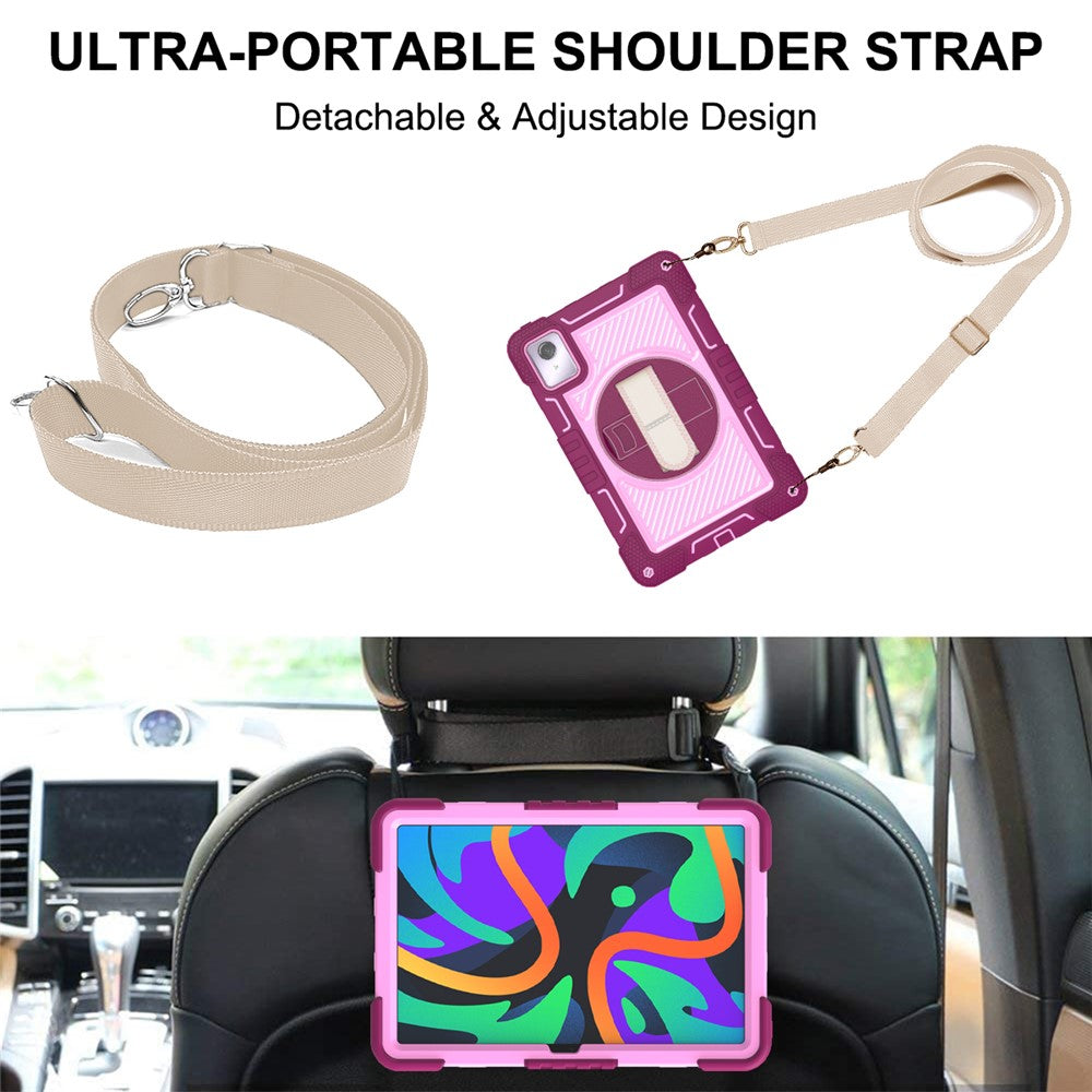 For Lenovo Tab M11 / Xiaoxin Pad 11 2024 Case Silicone+PC Kickstand Tablet Cover with Shoulder Strap - Rose+Pink