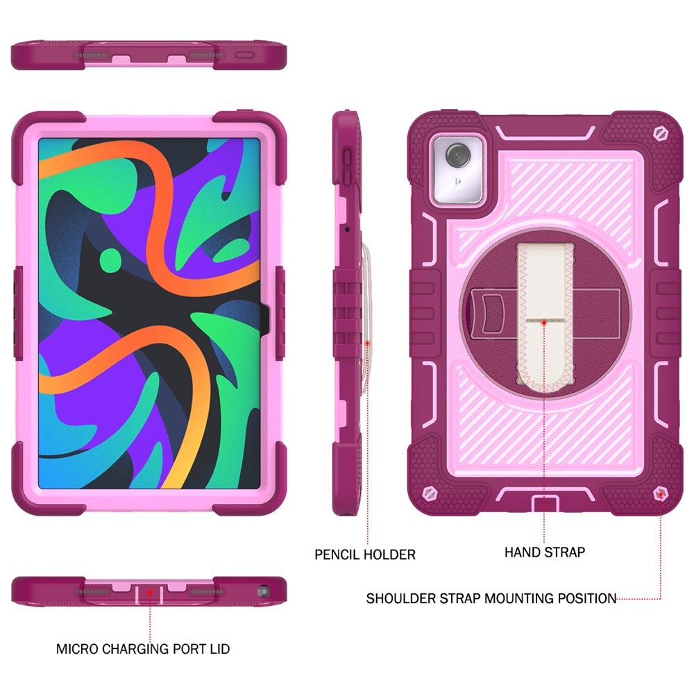 For Lenovo Tab M11 / Xiaoxin Pad 11 2024 Case Silicone+PC Kickstand Tablet Cover with Shoulder Strap - Rose+Pink