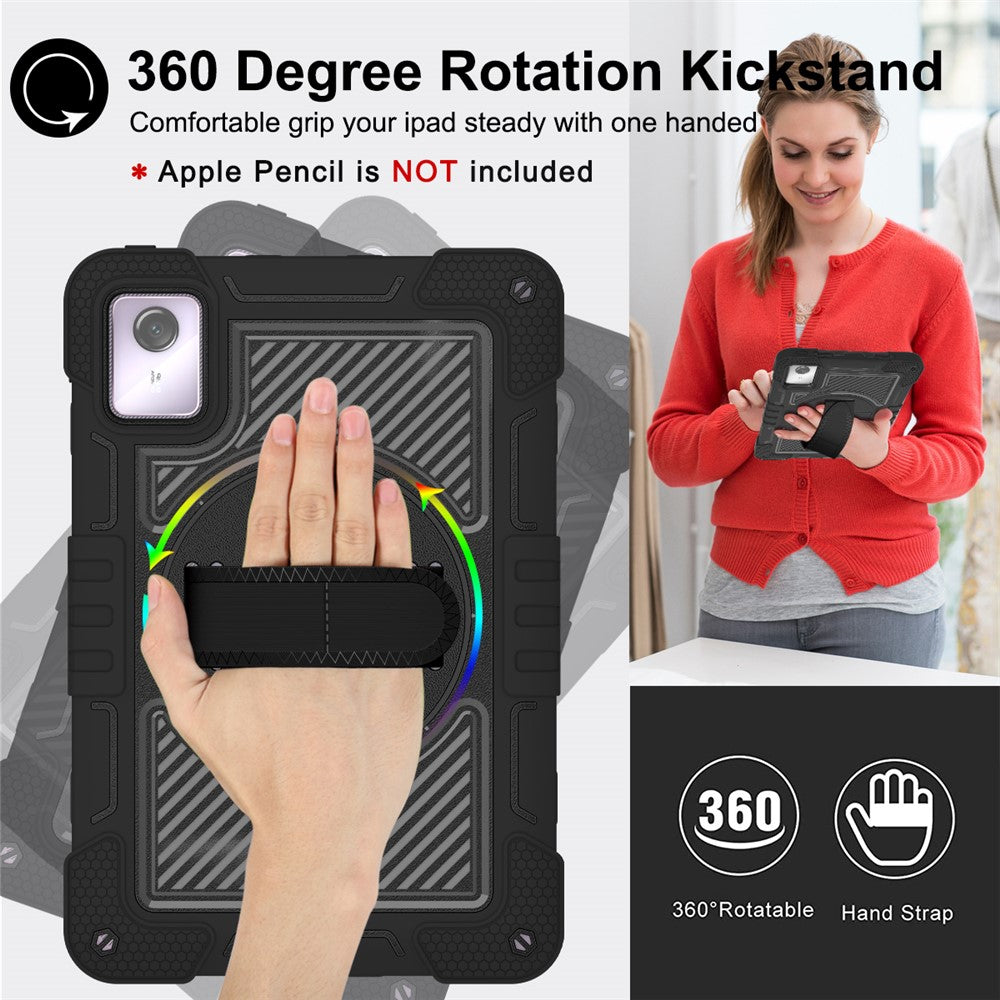 For Lenovo Tab M11 / Xiaoxin Pad 11 2024 Case Silicone+PC Kickstand Tablet Cover with Shoulder Strap - Black