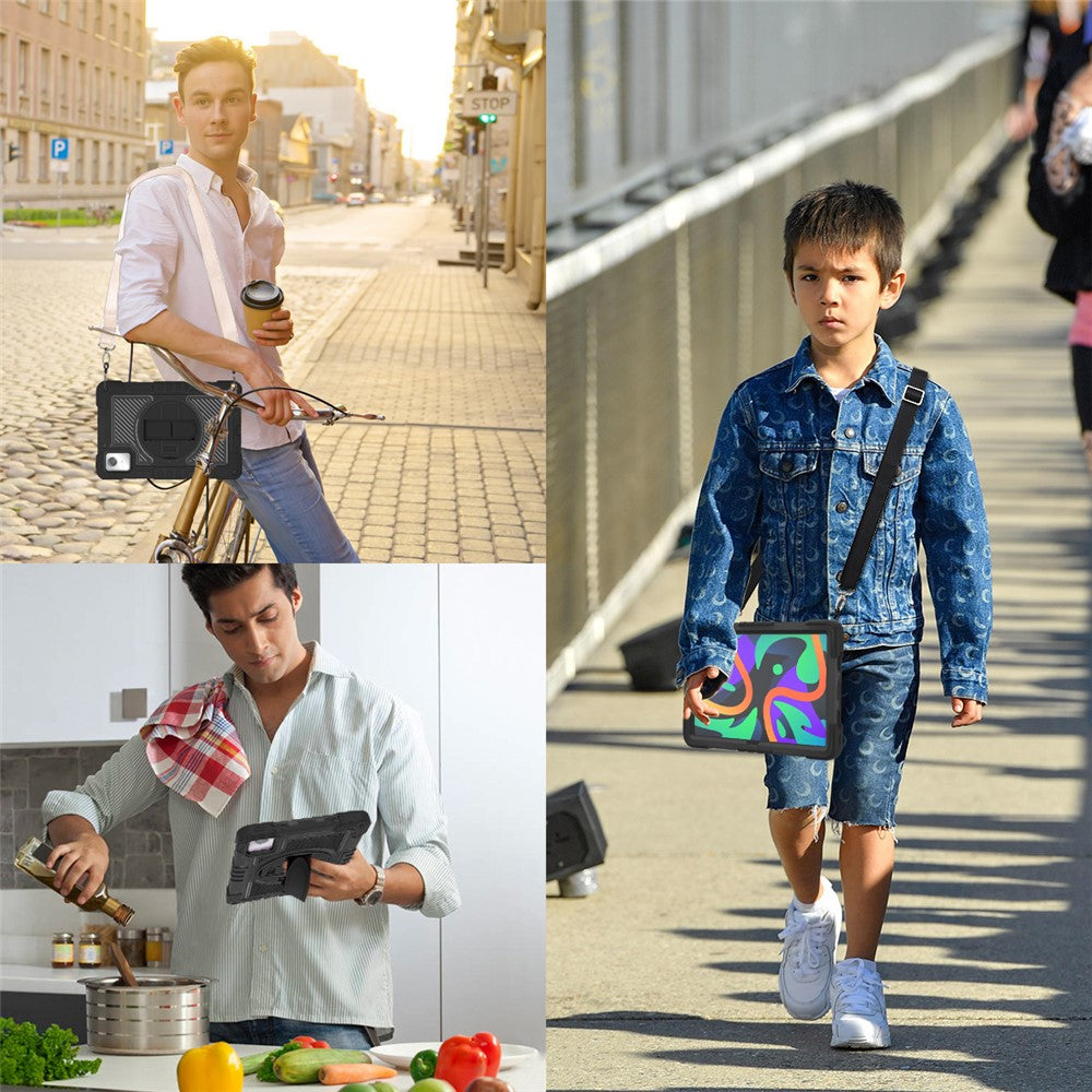 For Lenovo Tab M11 / Xiaoxin Pad 11 2024 Case Silicone+PC Kickstand Tablet Cover with Shoulder Strap - Black