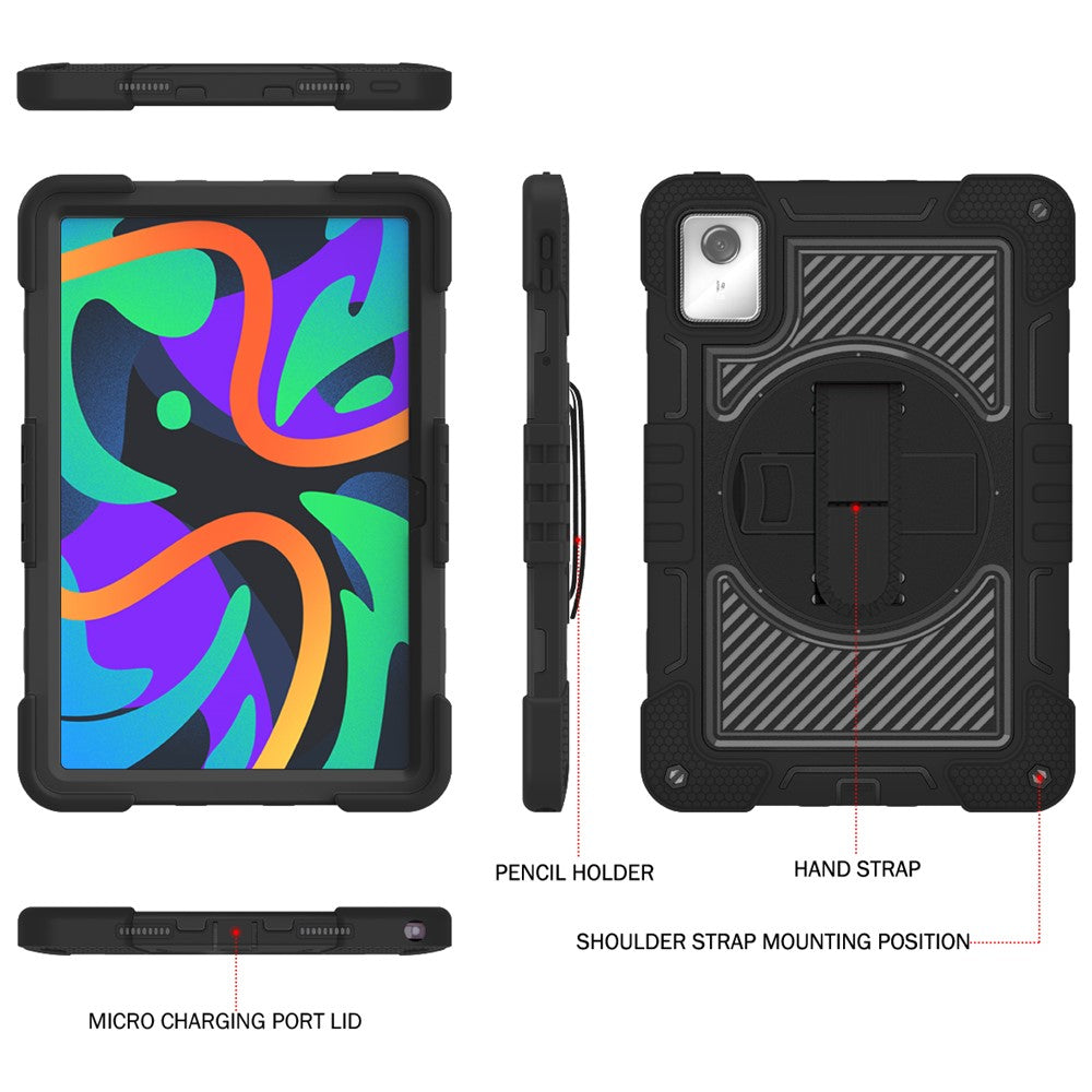 For Lenovo Tab M11 / Xiaoxin Pad 11 2024 Case Silicone+PC Kickstand Tablet Cover with Shoulder Strap - Black