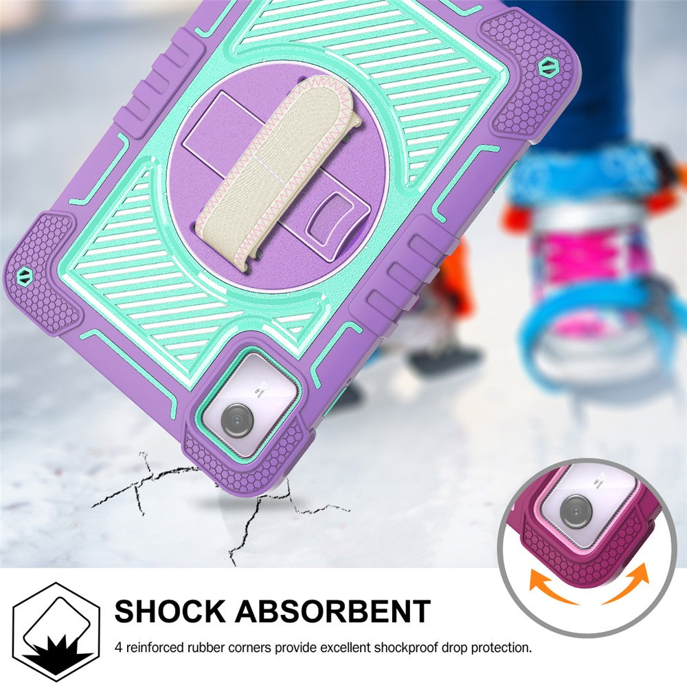 For Lenovo Tab M11 / Xiaoxin Pad 11 2024 Case Silicone+PC Kickstand Tablet Cover with Shoulder Strap - Purple+Cyan Green