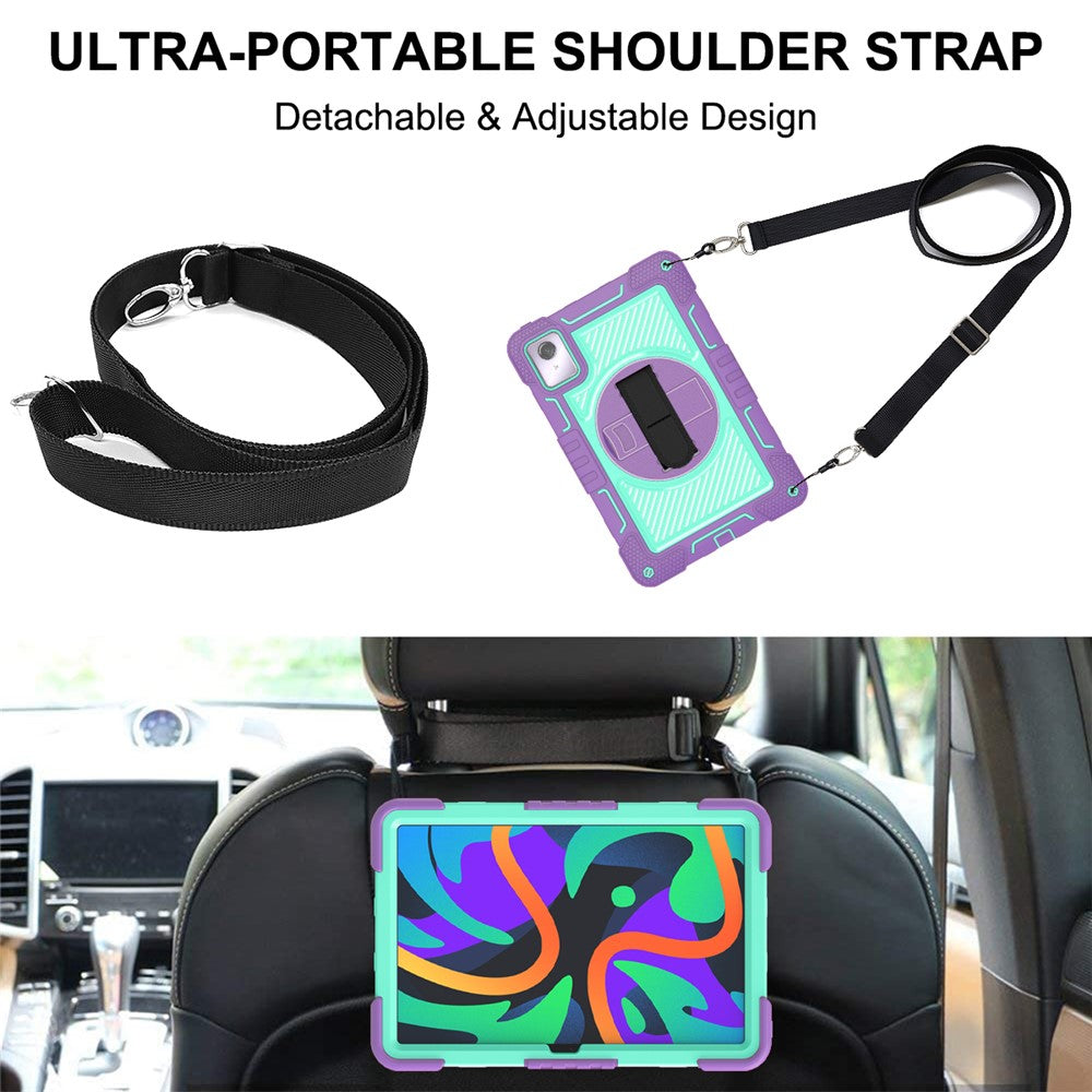 For Lenovo Tab M11 / Xiaoxin Pad 11 2024 Case Silicone+PC Kickstand Tablet Cover with Shoulder Strap - Purple+Cyan Green