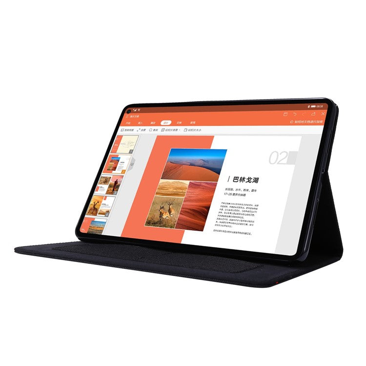 For Huawei MatePad SE 11 Leather Case Card Holder Cloth Texture Tablet Stand Cover - Black