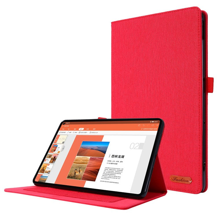 For Huawei MatePad SE 11 Leather Case Card Holder Cloth Texture Tablet Stand Cover - Red