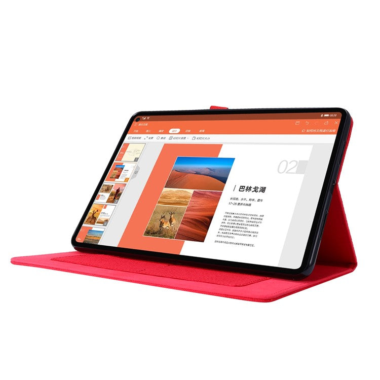 For Huawei MatePad SE 11 Leather Case Card Holder Cloth Texture Tablet Stand Cover - Red