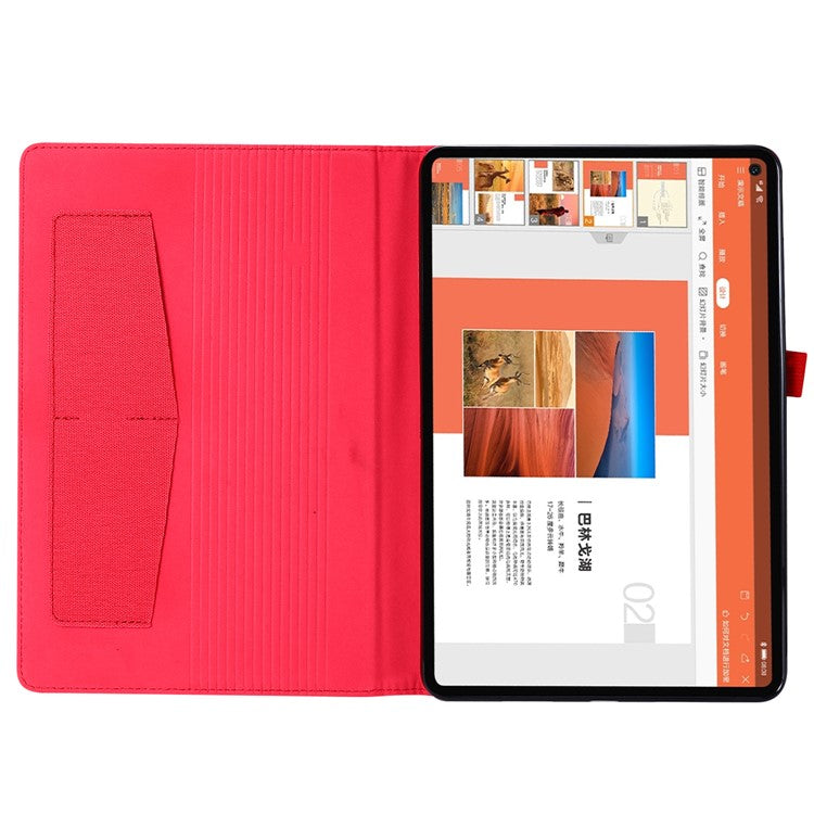 For Huawei MatePad SE 11 Leather Case Card Holder Cloth Texture Tablet Stand Cover - Red