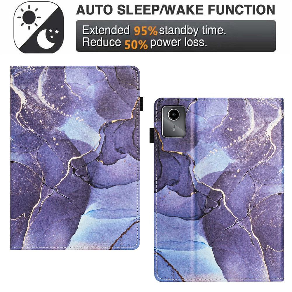 For Lenovo Tab M11 / Xiaoxin Pad 11 2024 Case Marble Leather Protective Tablet Cover Auto Wake Sleep - Grey