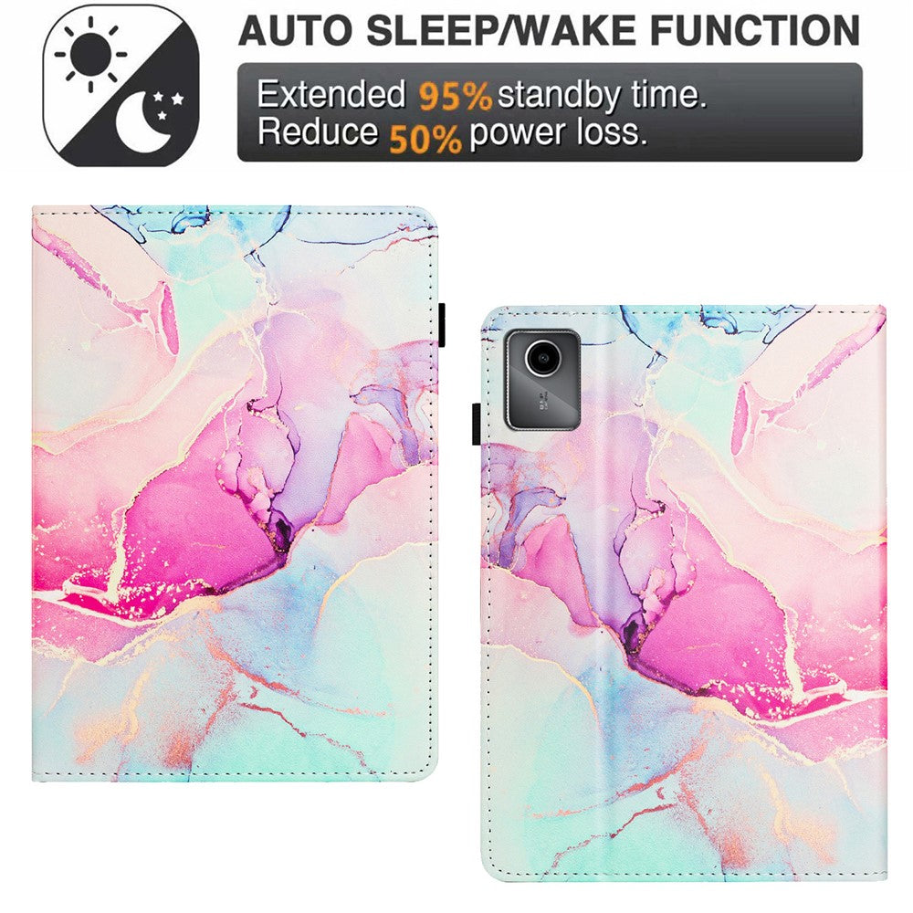 For Lenovo Tab M11 / Xiaoxin Pad 11 2024 Case Marble Leather Protective Tablet Cover Auto Wake Sleep - Pink