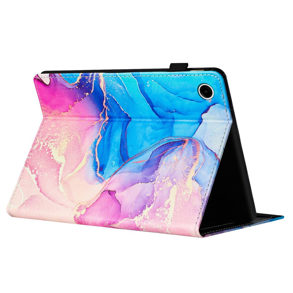 For Lenovo Tab M10 Plus (3rd Gen) Case Auto Wake / Sleep PU Leather Folding Stand Cover Marble Pattern - Pink / Blue