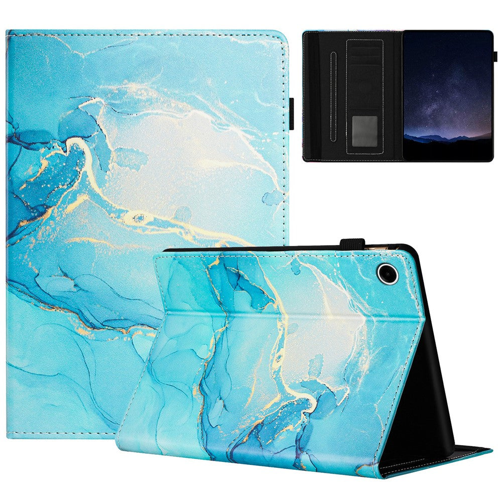 For Lenovo Tab M10 Plus (3rd Gen) Case Auto Wake / Sleep PU Leather Folding Stand Cover Marble Pattern - Green