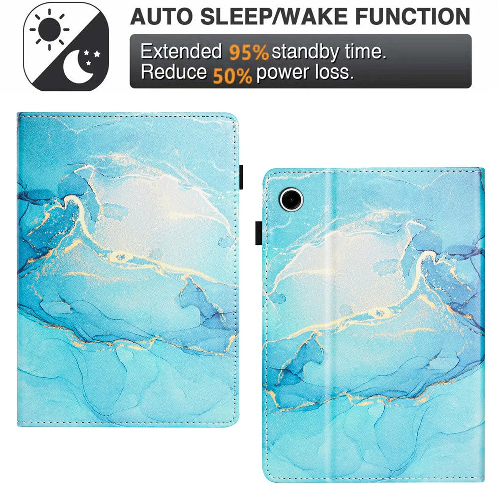 For Lenovo Tab M10 Plus (3rd Gen) Case Auto Wake / Sleep PU Leather Folding Stand Cover Marble Pattern - Green