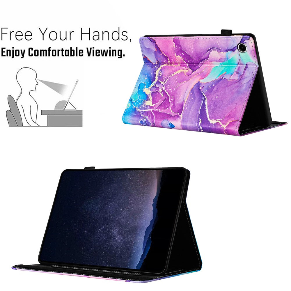 For Lenovo Tab M10 Plus (3rd Gen) Case Auto Wake / Sleep PU Leather Folding Stand Cover Marble Pattern - Purple
