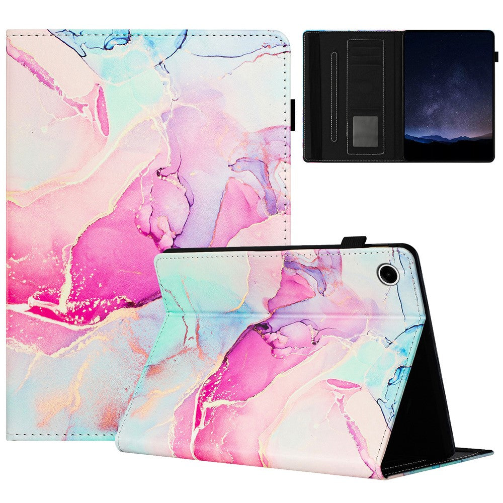 For Lenovo Tab M10 Plus (3rd Gen) Case Auto Wake / Sleep PU Leather Folding Stand Cover Marble Pattern - Pink