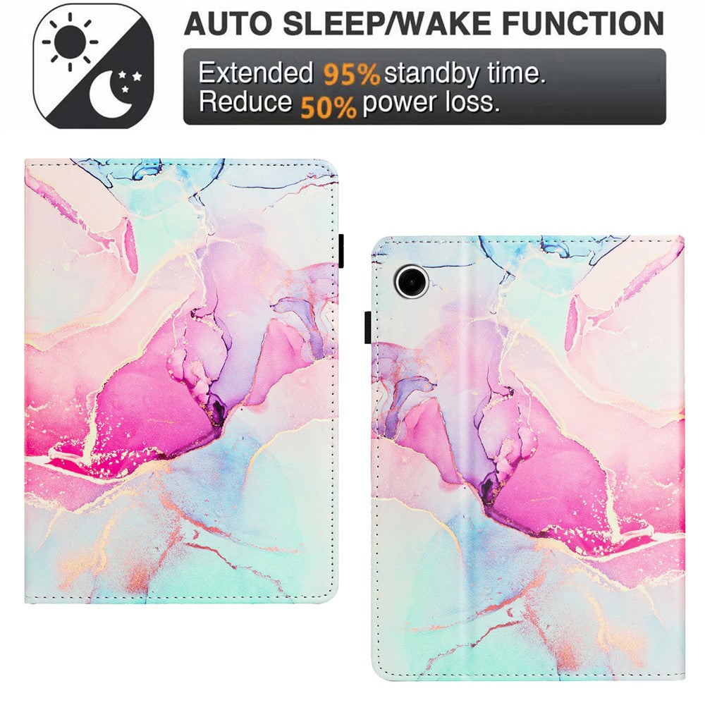 For Lenovo Tab M10 Plus (3rd Gen) Case Auto Wake / Sleep PU Leather Folding Stand Cover Marble Pattern - Pink