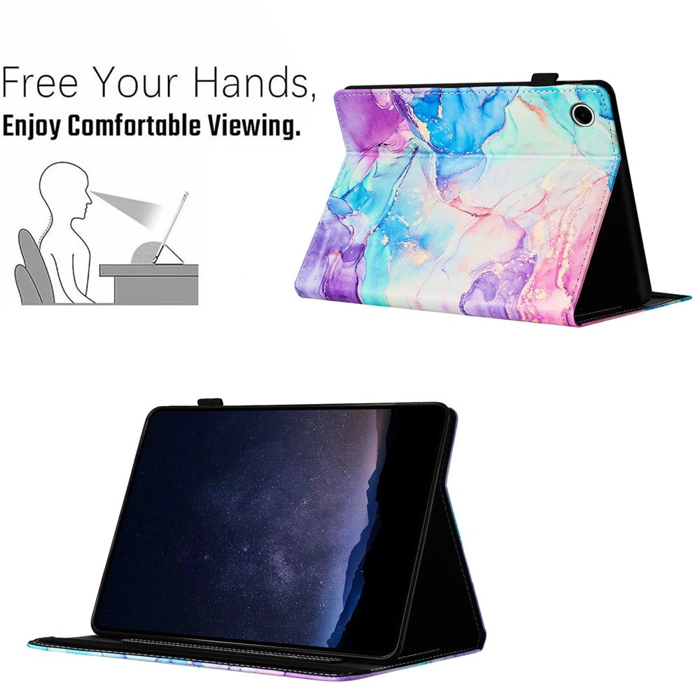 For Lenovo Tab M10 Plus (3rd Gen) Case Auto Wake / Sleep PU Leather Folding Stand Cover Marble Pattern - Purple / Blue