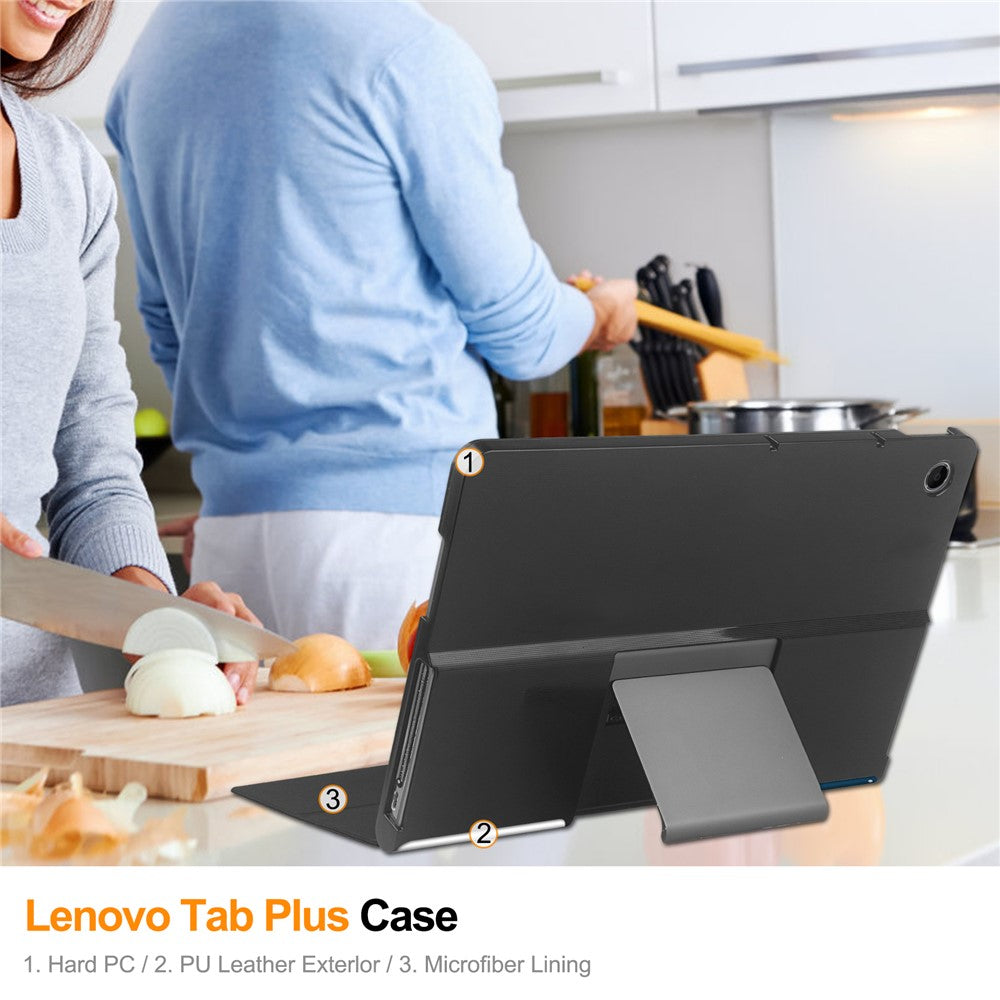 For Lenovo Tab Plus Stand Case Pattern Print Leather Tablet Cover - Cat