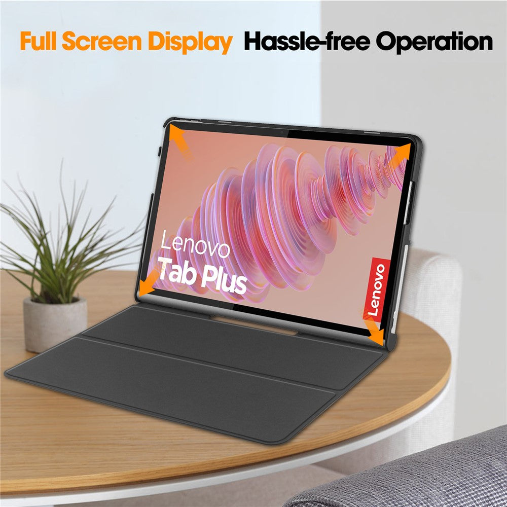 For Lenovo Tab Plus Stand Case Pattern Print Leather Tablet Cover - Apricot Blossom