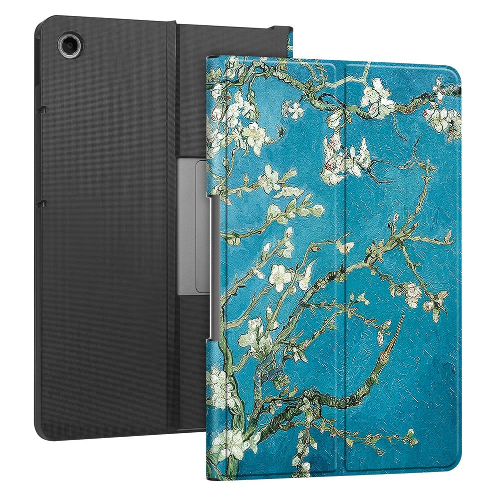 For Lenovo Tab Plus Stand Case Pattern Print Leather Tablet Cover - Apricot Blossom
