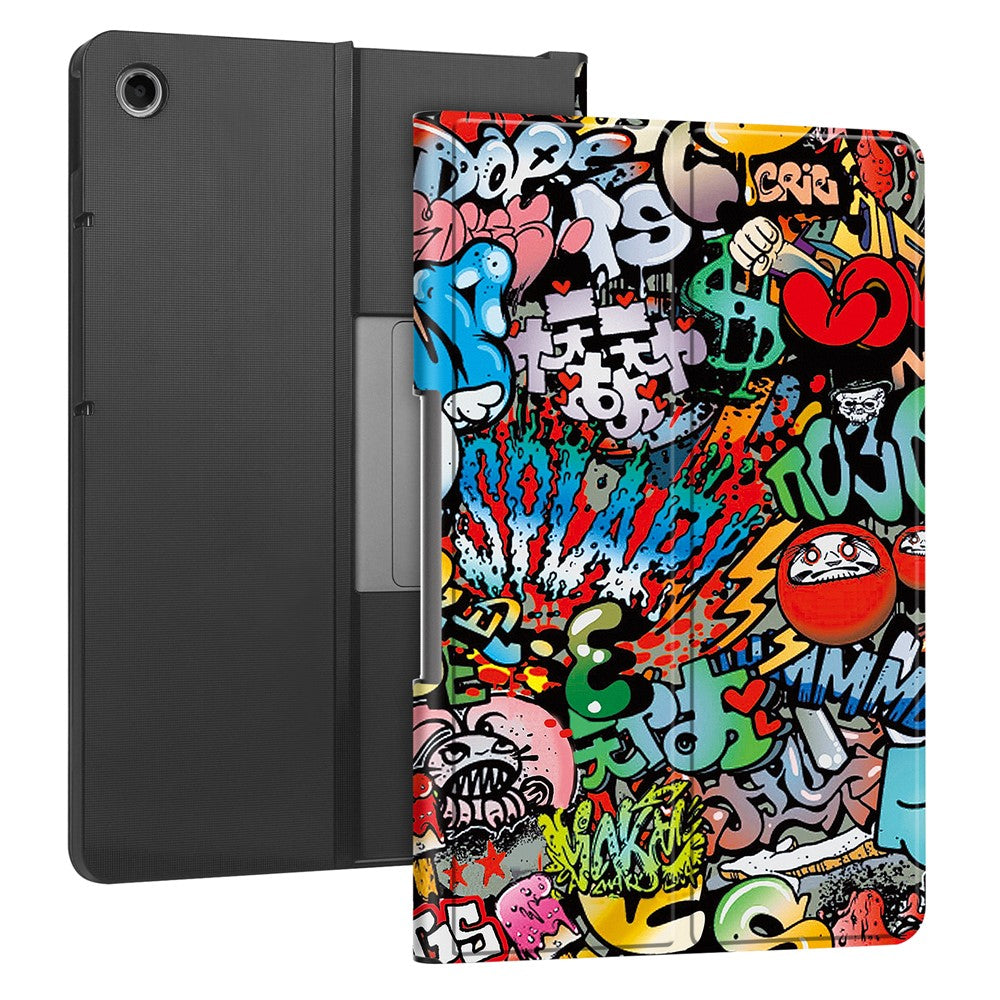For Lenovo Tab Plus Stand Case Pattern Print Leather Tablet Cover - Graffiti